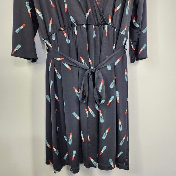 Forever 21 Plus Womens Dress 3X Black Lipstick Faux Wrap 3/4 Sleeve Fit N Flare - Picture 6 of 11
